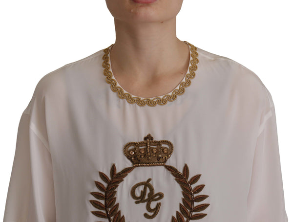 Elegante Seidenbluse mit Goldkronstickerei