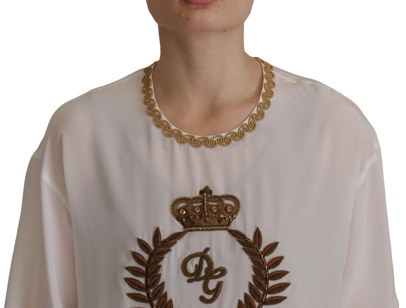 Elegante Seidenbluse mit Goldkronstickerei