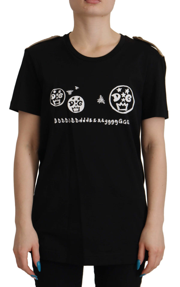 T-shirt en coton de logo noir chic pour femmes