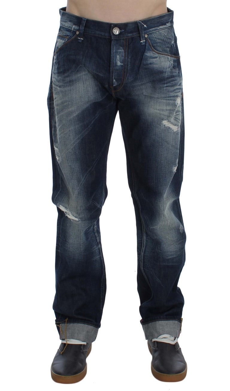 Authentische reguläre Passform Blue Wash Jeans