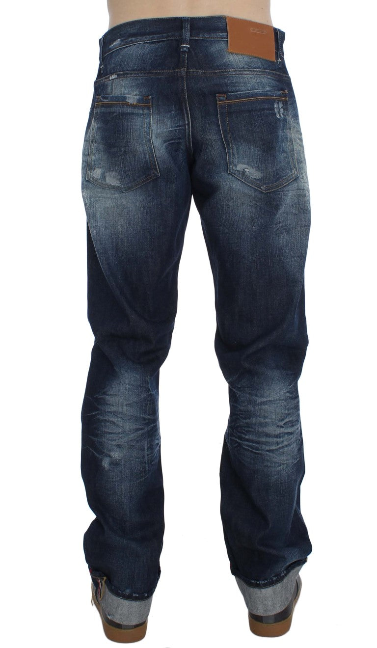 Authentische reguläre Passform Blue Wash Jeans