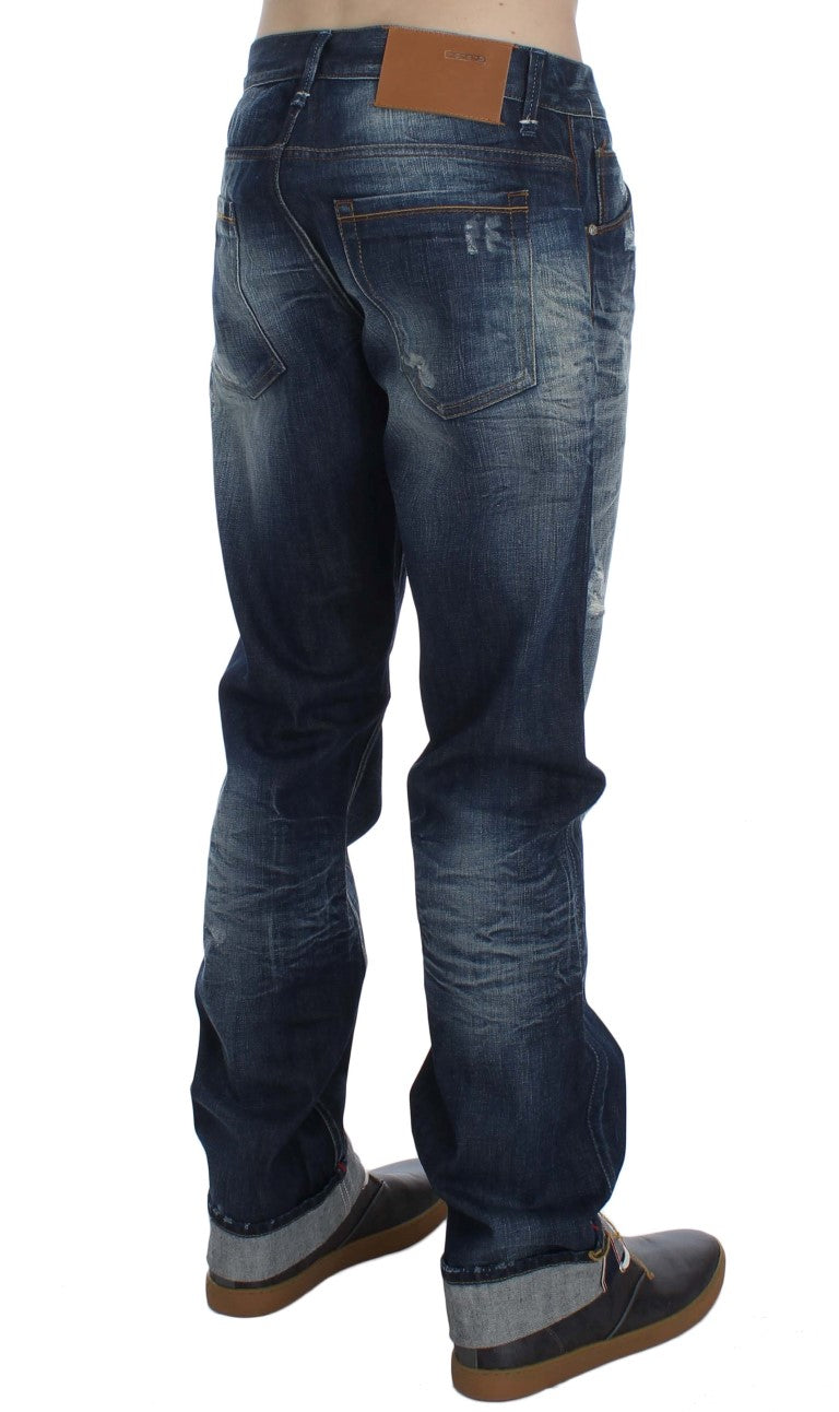 Authentische reguläre Passform Blue Wash Jeans