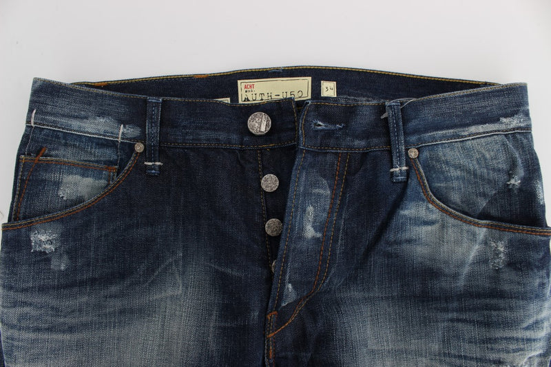 Authentische reguläre Passform Blue Wash Jeans