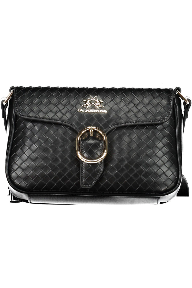 Elegante bolso de hombro negro con detalles contrastantes