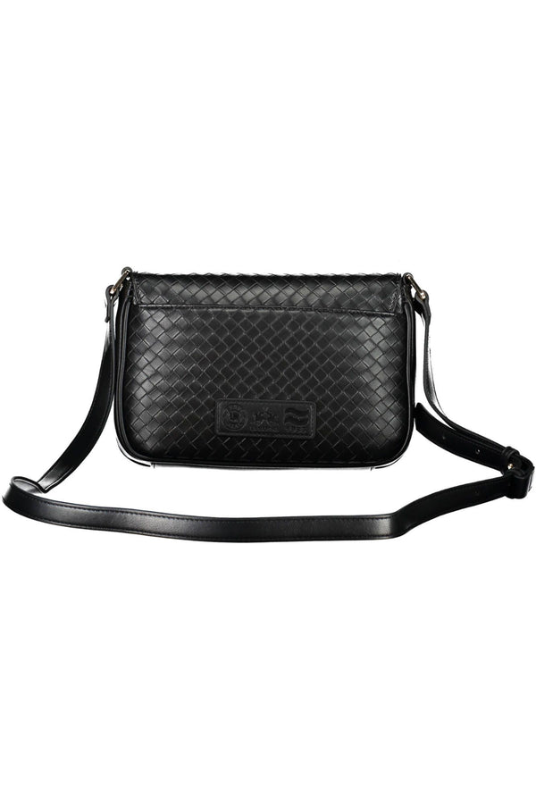 Elegante bolso de hombro negro con detalles contrastantes