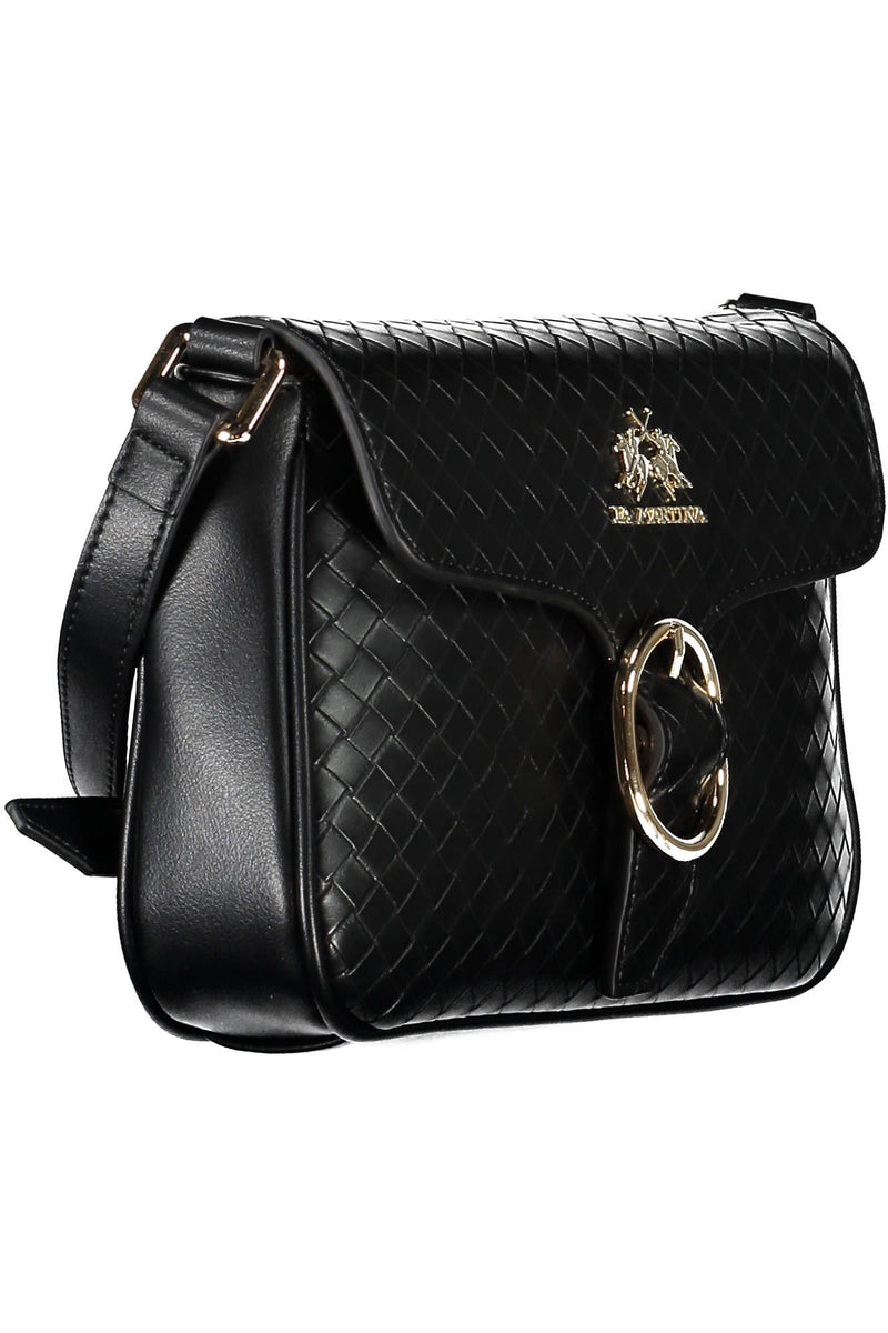 Elegante bolso de hombro negro con detalles contrastantes