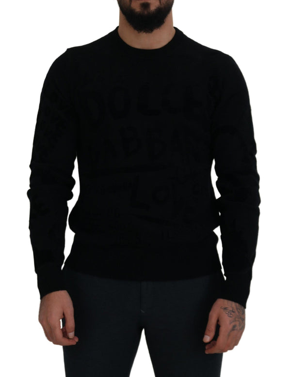 Elegant Black Logo Wool Sweater