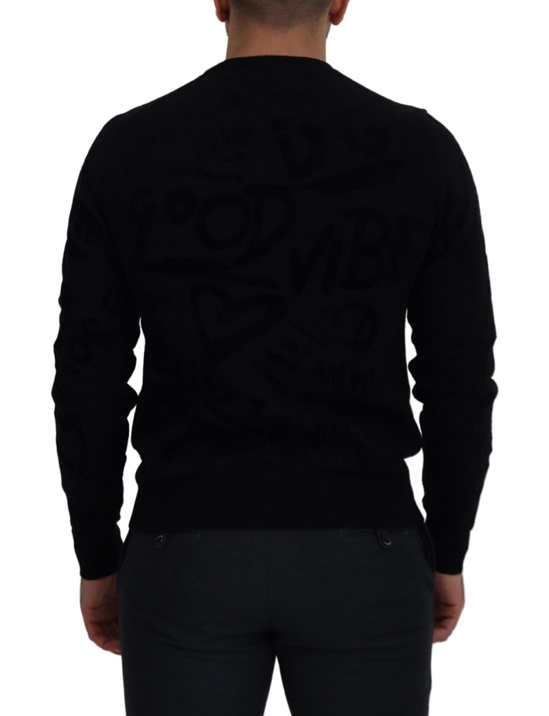 Eleganter schwarzer Logo -Wollpullover