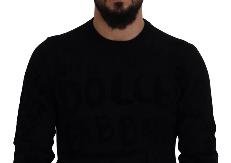 Eleganter schwarzer Logo -Wollpullover