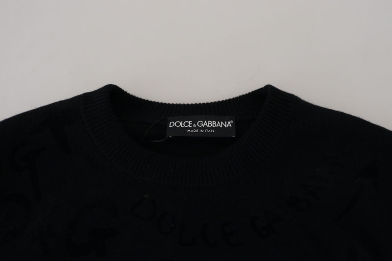 Elegant Black Logo Wool Sweater