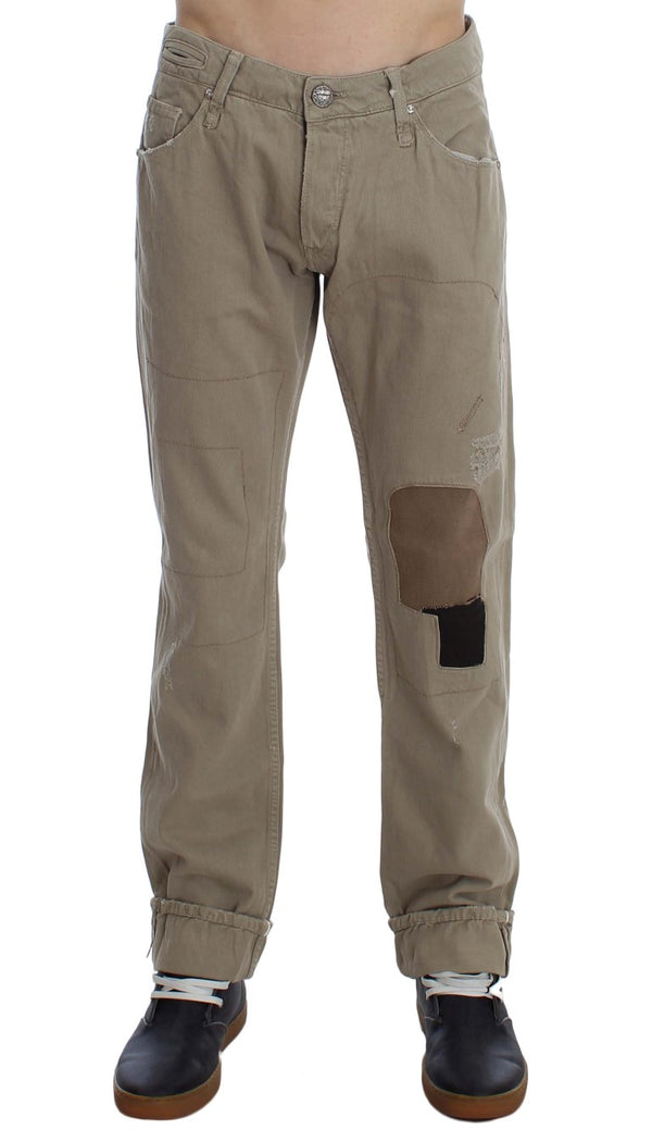 Jeans de algodón de fit beige recto para hombres