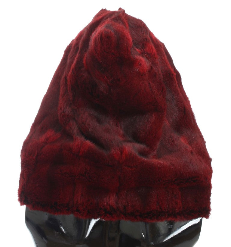 Luxurious Bordeaux Fur Hooded Scarf Wrap