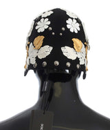 Sombrero de lana de lana floral negra elegante