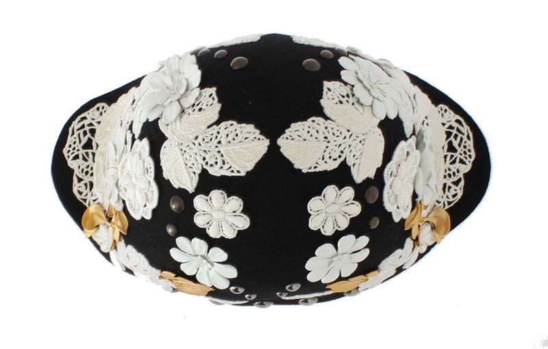 Sombrero de lana de lana floral negra elegante