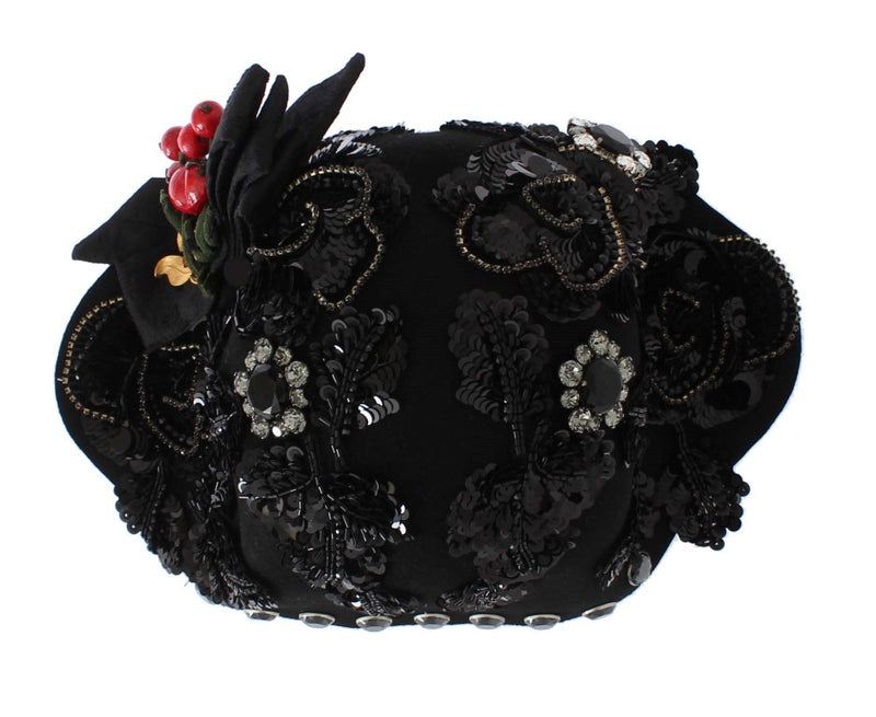 Élégant chapeau de cloche noire à cristal noir