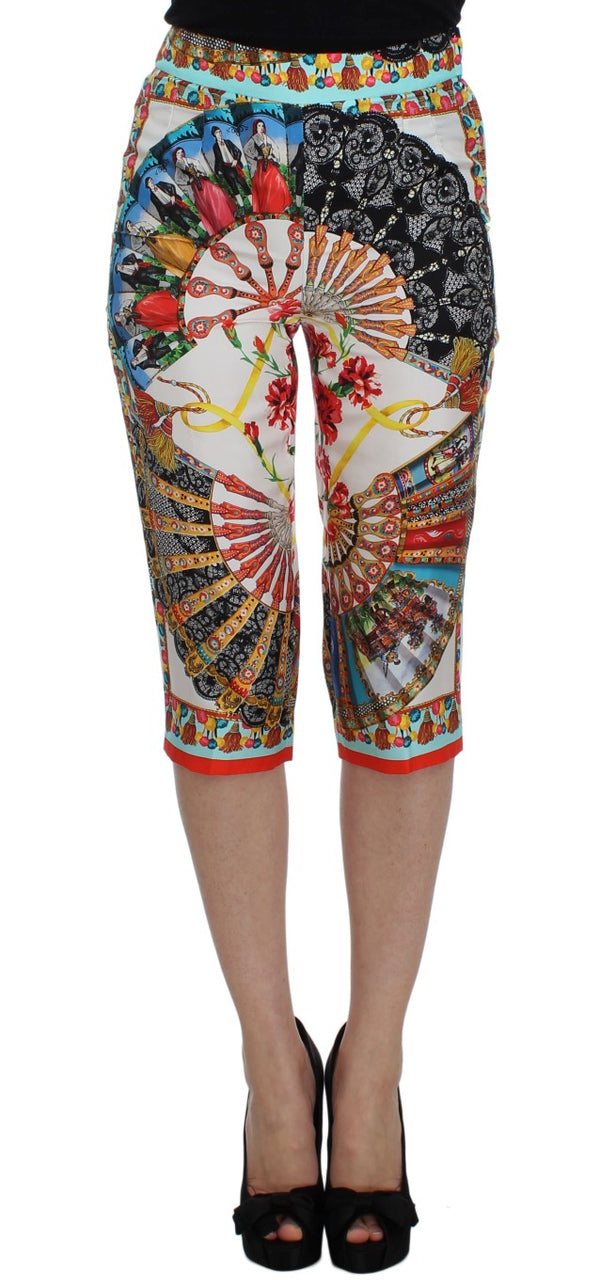 Pantaloni di seta majolica multicolore