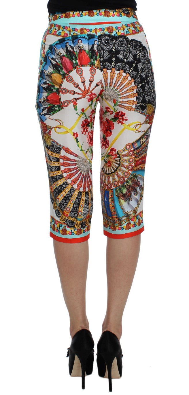 Pantaloni di seta majolica multicolore