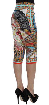 Pantaloni di seta majolica multicolore