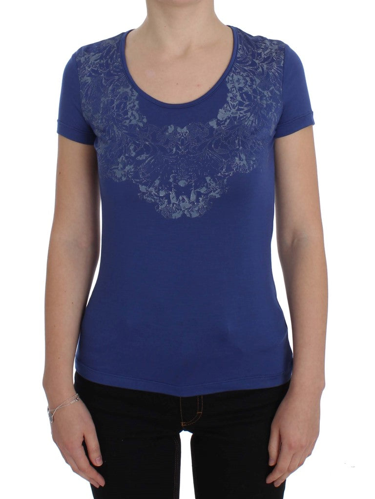 Elegant Blue Crew Neck -T -Shirt mit Logo -Details