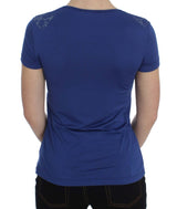 Elegant Blue Crew Neck Tee avec détail du logo