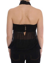 Elegante blusa de envoltura negra nocturna