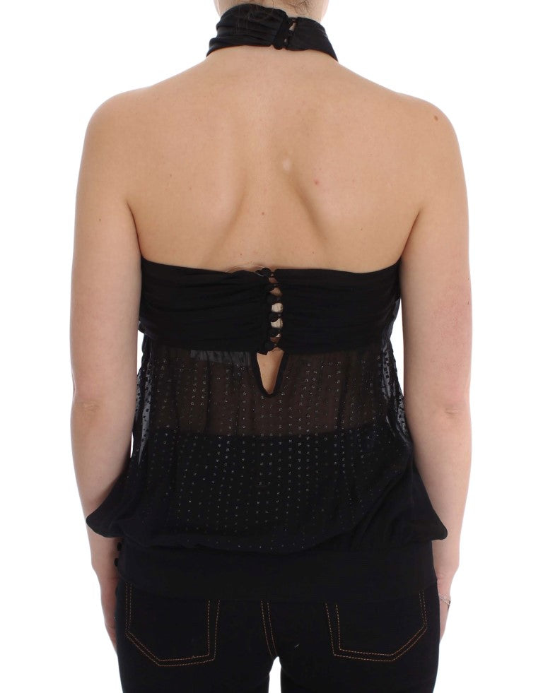 Elegante blusa de envoltura negra nocturna