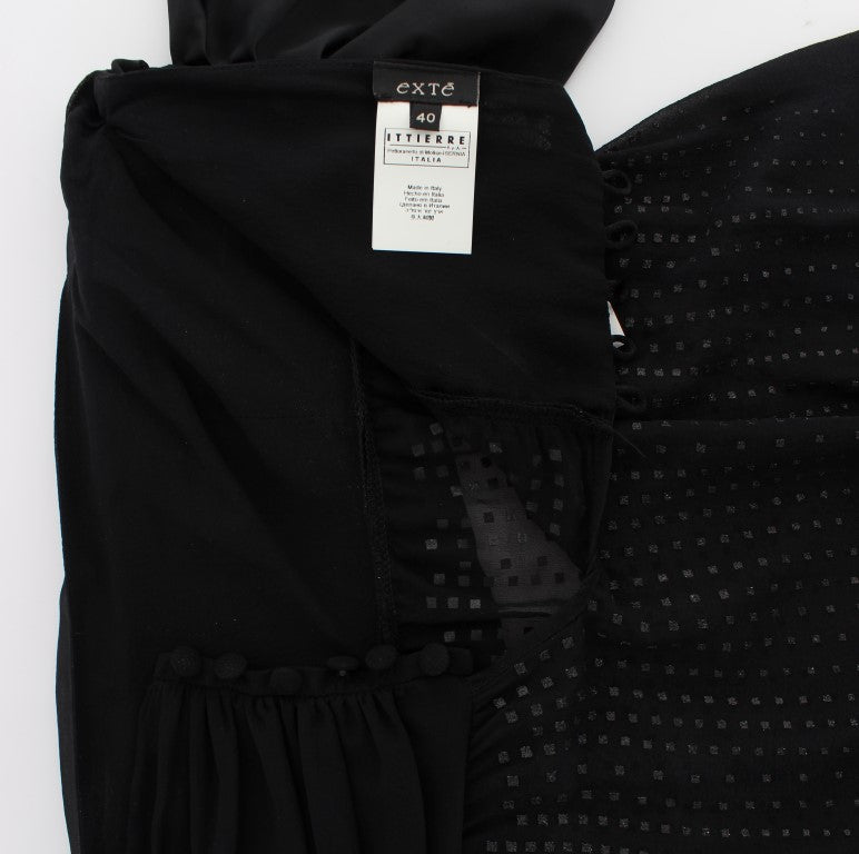 Elegante blusa de envoltura negra nocturna