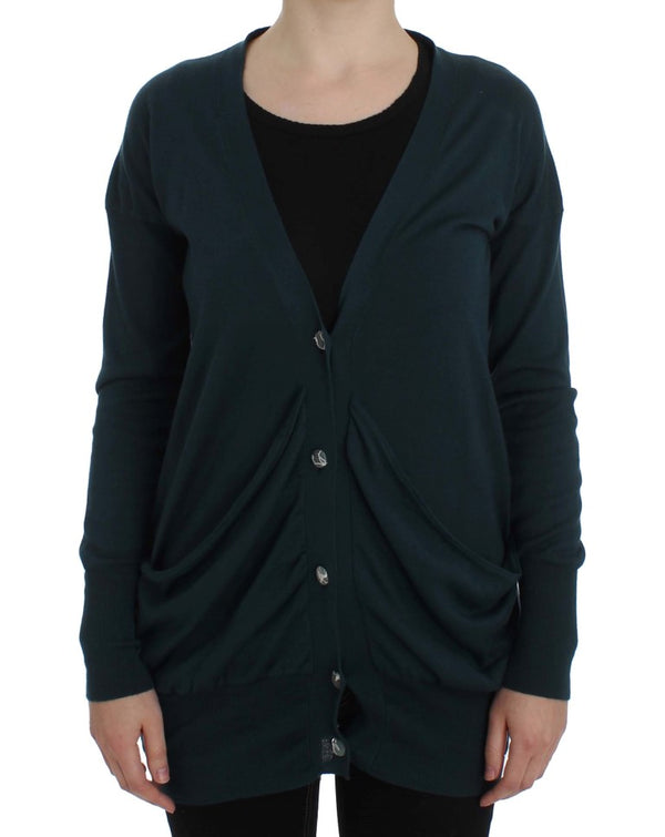 Eleganter grüner Baumwoll -Cardigan -Pullover