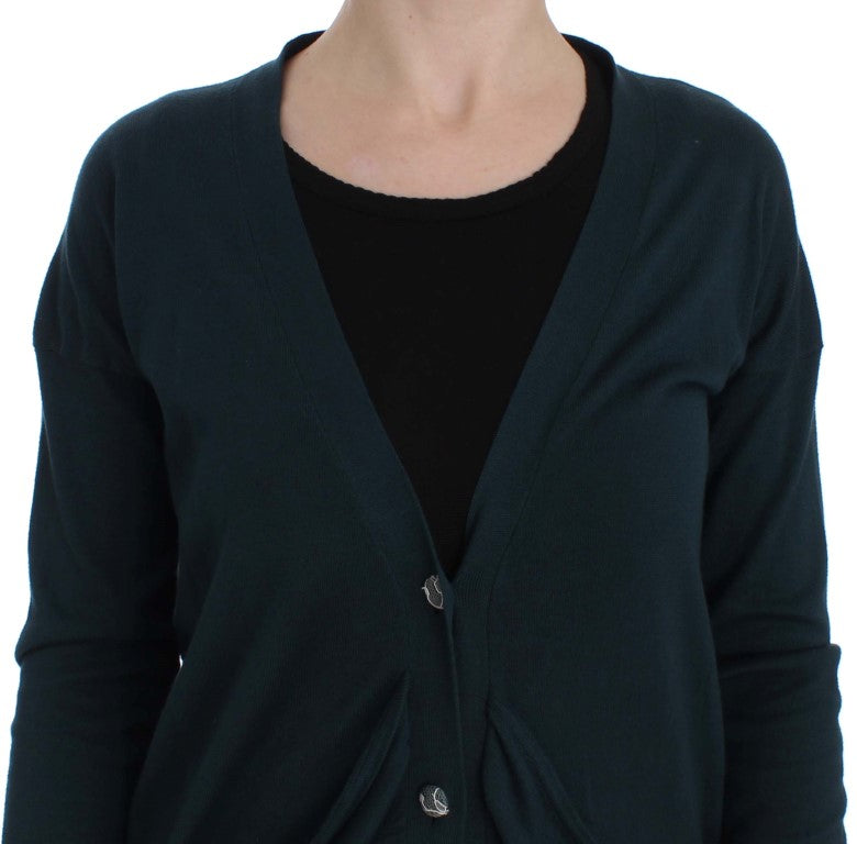 Eleganter grüner Baumwoll -Cardigan -Pullover