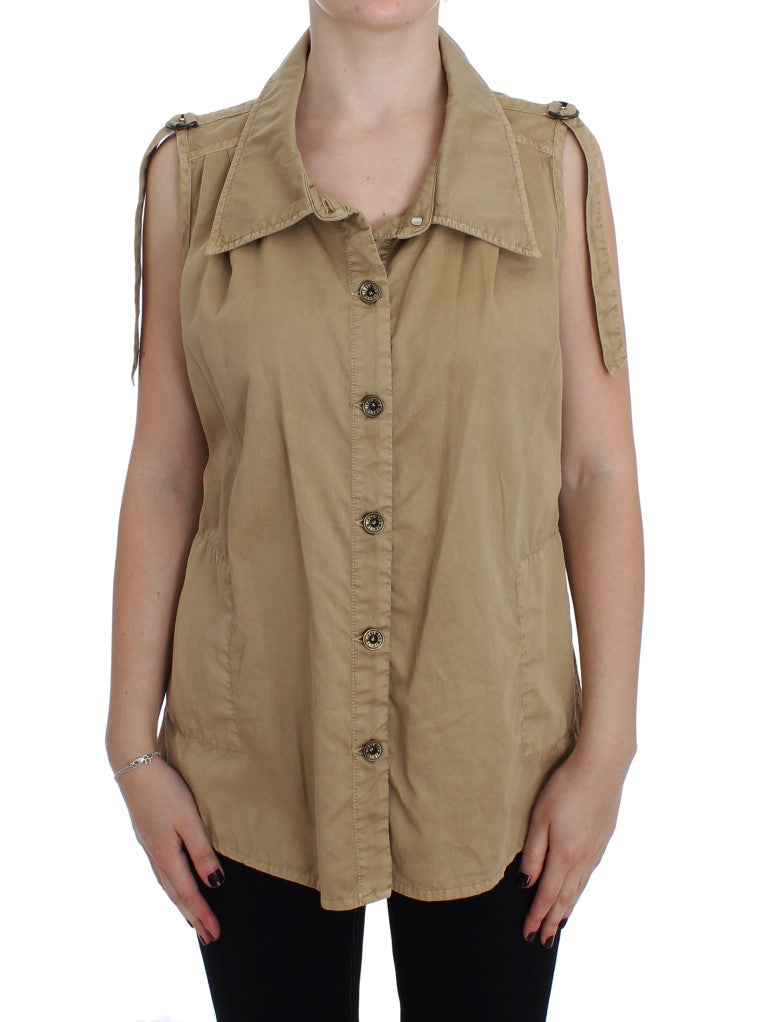 Blusa de algodón sin mangas beige