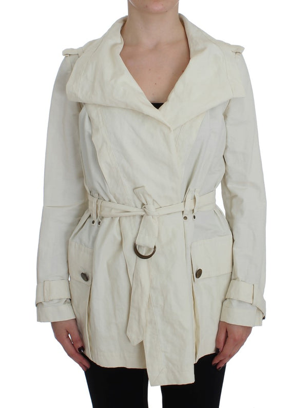 Elegant White Wrap Trench Veste