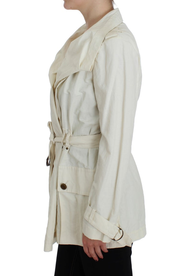 Elegant White Wrap Trench Veste