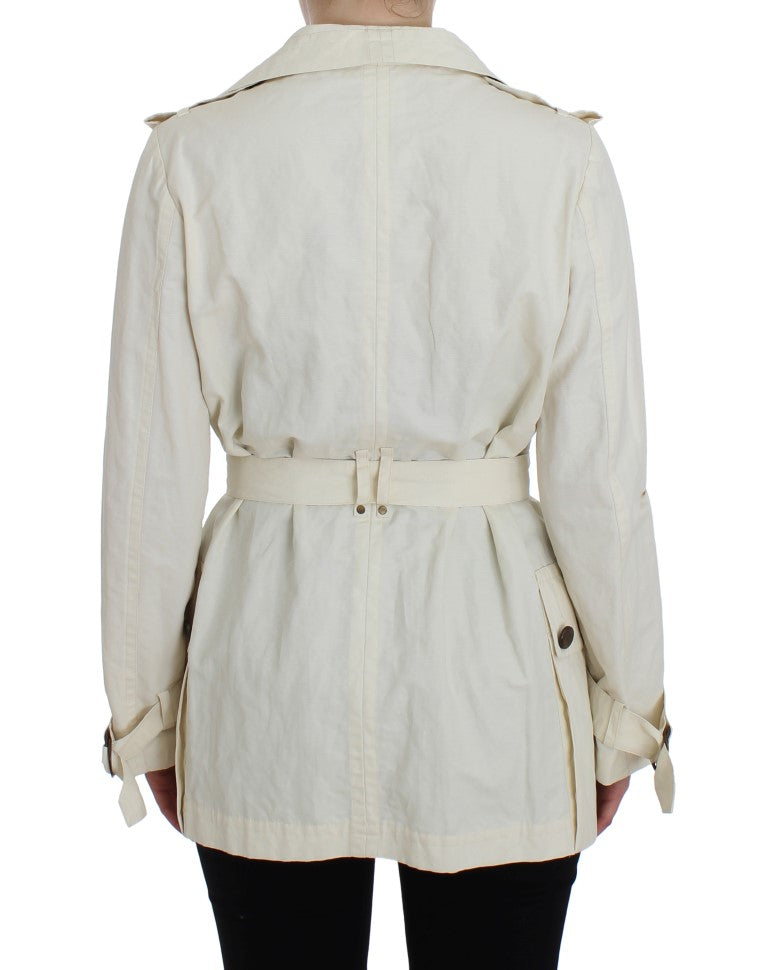 Elegant White Wrap Trench Veste