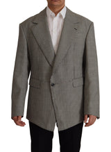 Elegante blazer de lana a cuadros gris