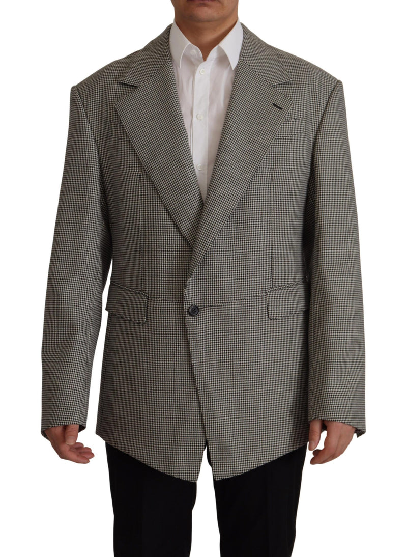 Elegante blazer di lana a scacchi grigio