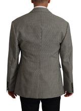 Elegante blazer di lana a scacchi grigio