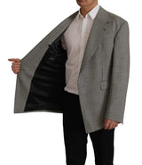 Elegante blazer de lana a cuadros gris