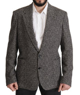 Exquisita chaqueta blazer de espiga gris gris