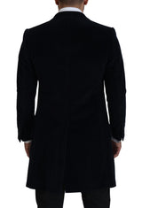 Elegant Black Cotton Long Cardigan Veste