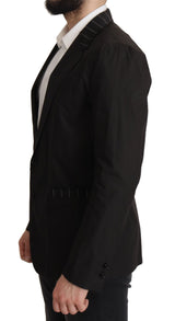 Elegant Black Cotton-Wool Blend Blazer veste