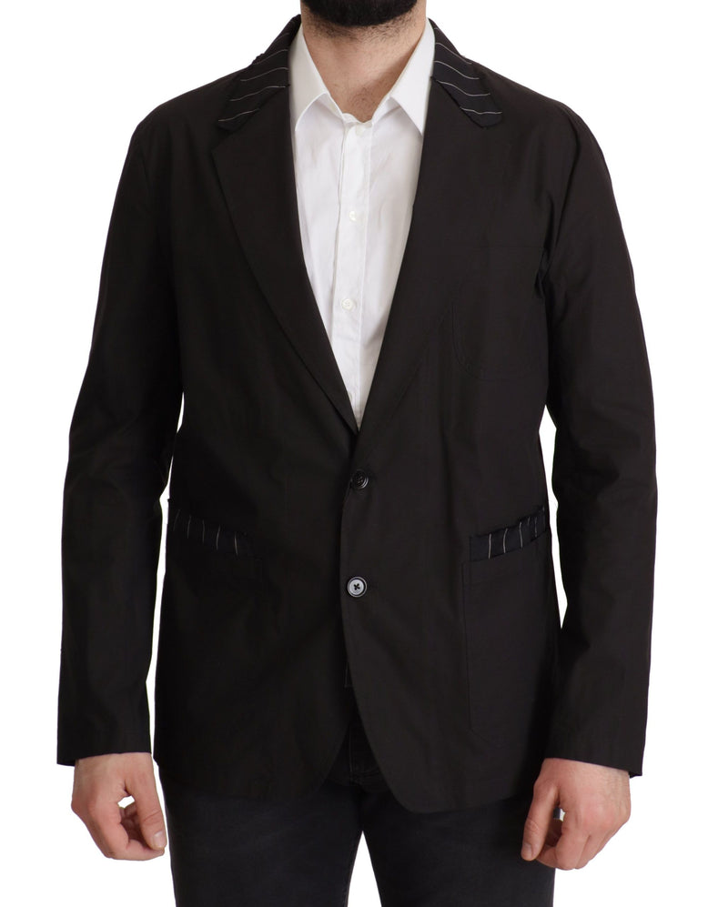 Elegant Black Cotton-Wool Blend Blazer veste