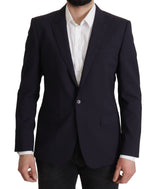 Elegante mezcla de lana de la marina Slim Blazer