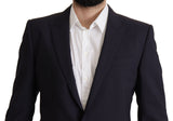 Elegant Navy Wool Blend Slim Blazer