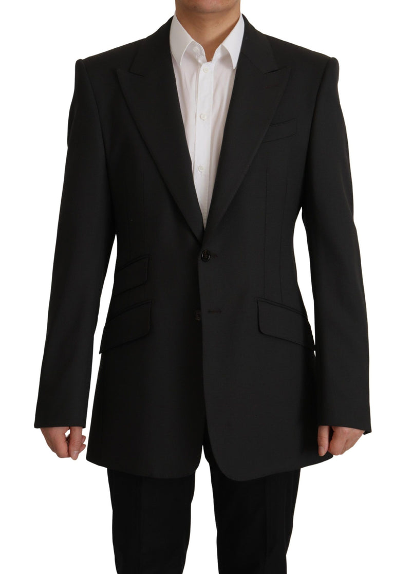 Elegant Slim Black Wool Blazer Veste