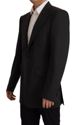 Elegant Slim Black Wool Blazer Veste