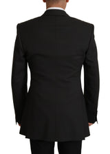 Elegant Slim Black Wool Blazer Veste