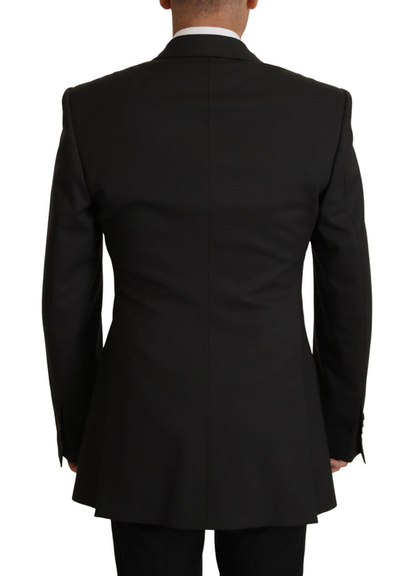 Elegant Slim Black Wool Blazer Veste