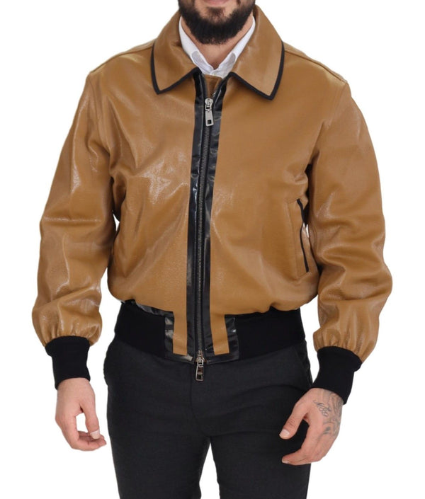 Elegant Dark Camel Zip Blouson Veste