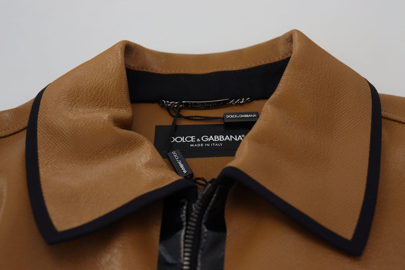 Elegant Dark Camel Zip Blouson Veste