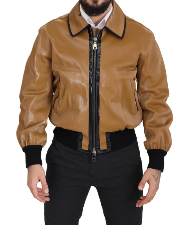 Elegant Dark Camel Zip Blouson Veste